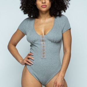 Short Sleeve Hook And Eye Ribbed Knit