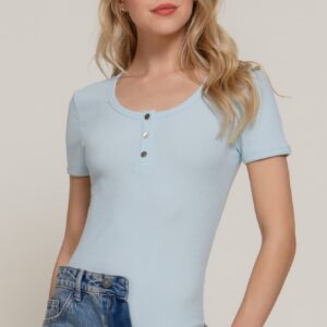 Short Slv Snap Button Rib Bodysuit