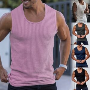 Men’s Knit Wide-Shoulder Sleeveless Tank Top